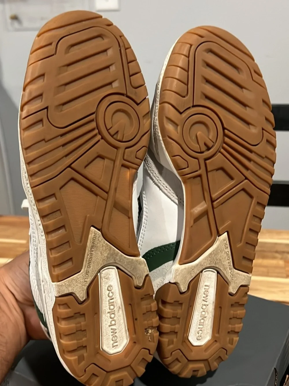 New Balance 550 White with Green & Gum Sole Sneakers